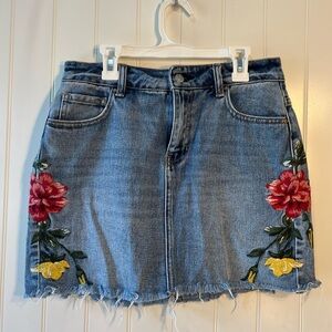 PacSun denim embroidered skirt